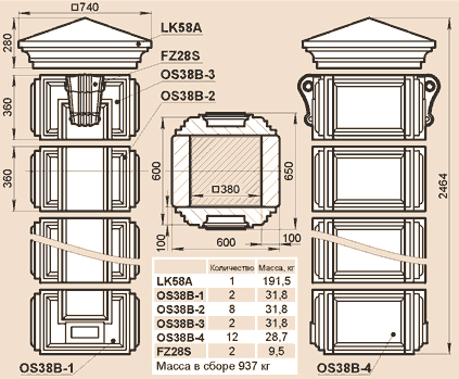 Столб OS38B-SB из искусственного камня